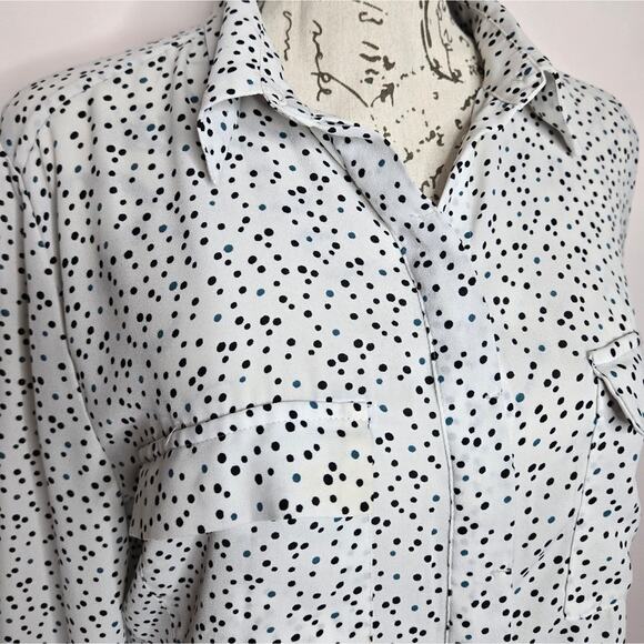 LOFT Womens Collared Button Down Speck Polka Dot & White Long Sleeve - Picture 1 of 13